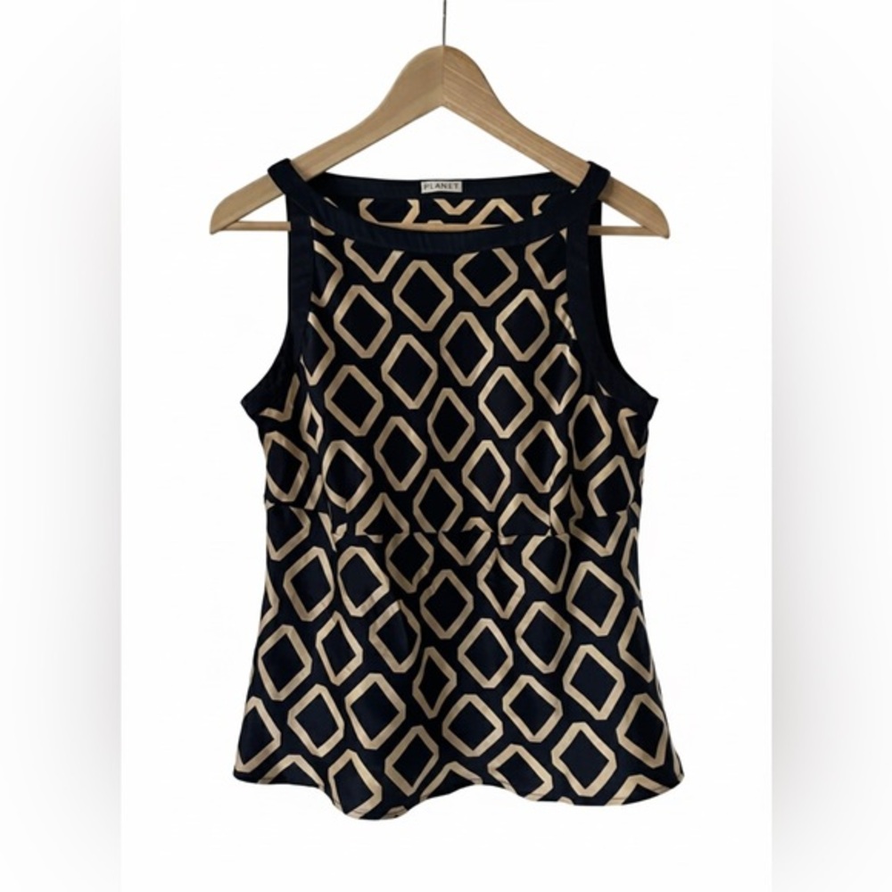 Silk Geometric Sleeveless Blouse Top Shirt Tank